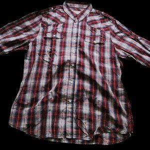 Life After Denim Men's Plaid Button-Up (S)! Relaxed fit, red/black/white